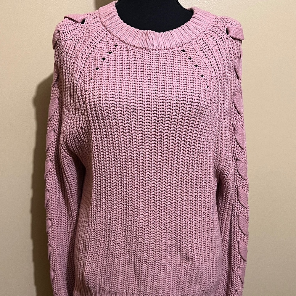 Fancy blush ribbed sweater with ribbon detail on sleeves